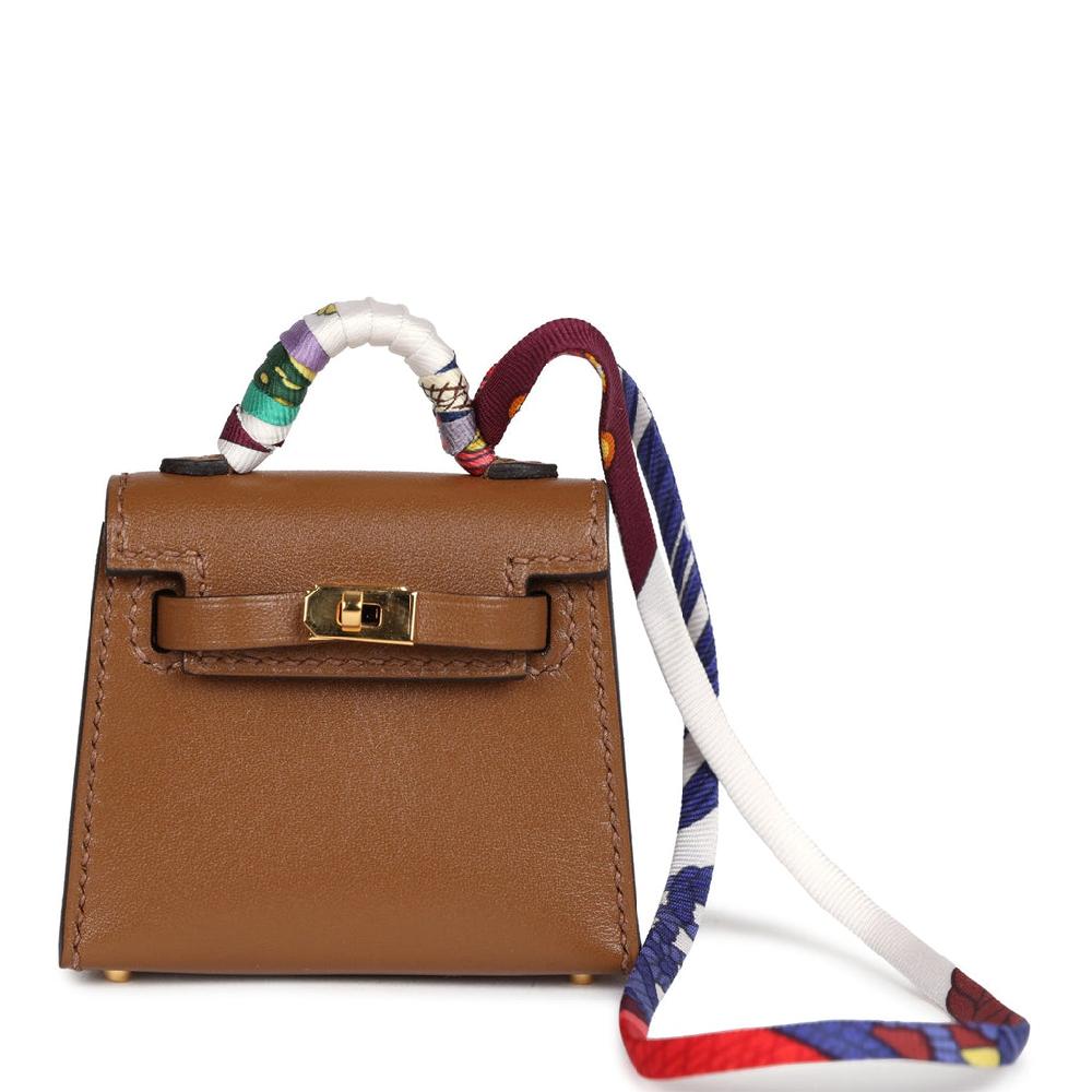 Hermes Mini Kelly Twilly Bag Charm Alezan Tadelakt Gold Hardware Hermes Mini Kelly Twilly Bag Charm Alezan Tadelakt Gold Hardware