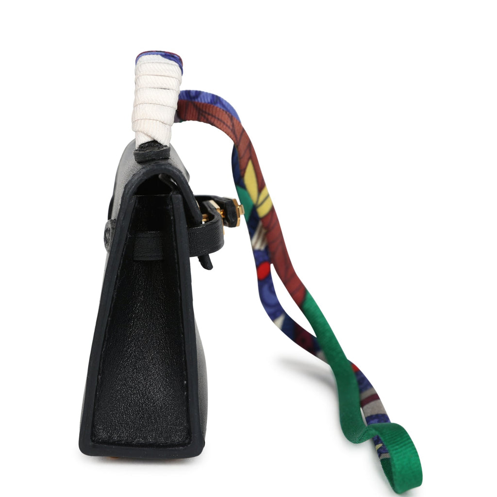 Hermes Mini Kelly Twilly Bag Charm Black Tadelakt Gold Hardware