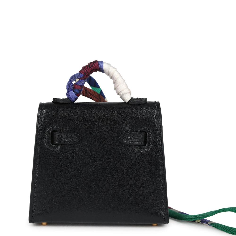 Hermes Mini Kelly Twilly Bag Charm Black Tadelakt Gold Hardware