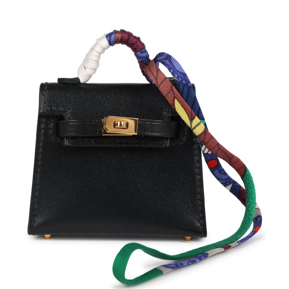 Hermes Mini Kelly Twilly Bag Charm Black Tadelakt Gold Hardware Hermes Mini Kelly Twilly Bag Charm Black Tadelakt Gold Hardware