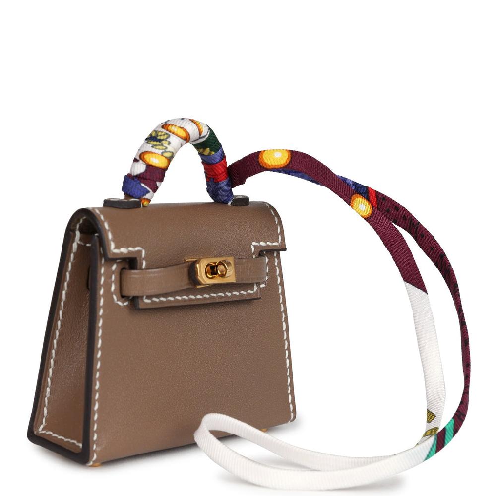 Hermes Mini Kelly Twilly Bag Charm Etoupe Tadelakt Gold Hardware