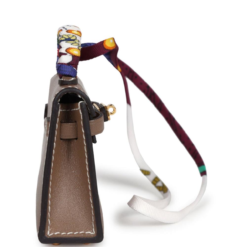 Hermes Mini Kelly Twilly Bag Charm Etoupe Tadelakt Gold Hardware