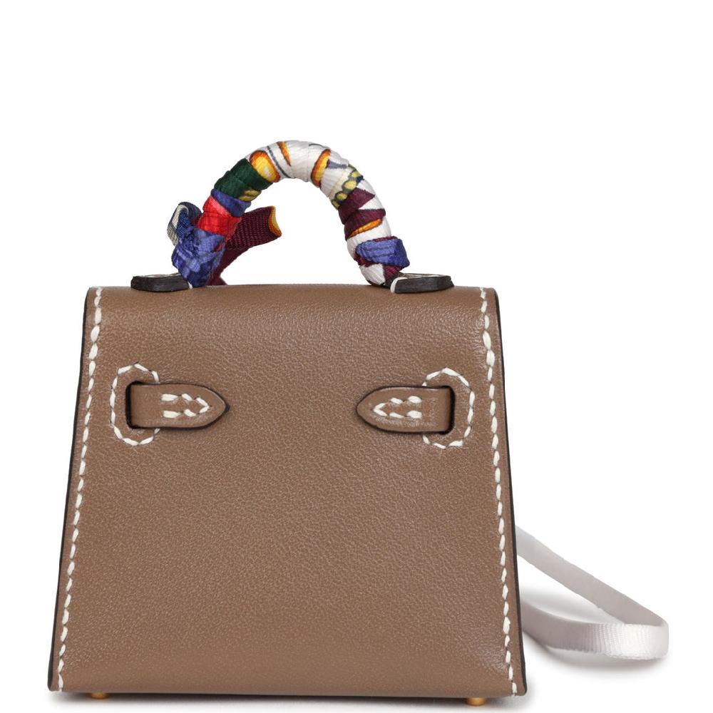 Hermes Mini Kelly Twilly Bag Charm Etoupe Tadelakt Gold Hardware