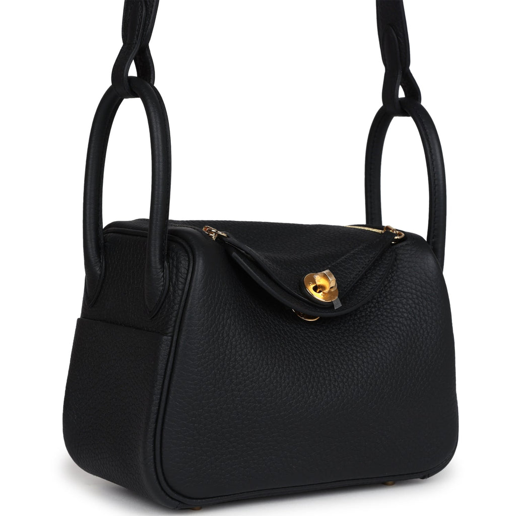 Hermes Mini Lindy II Black Clemence Gold Hardware