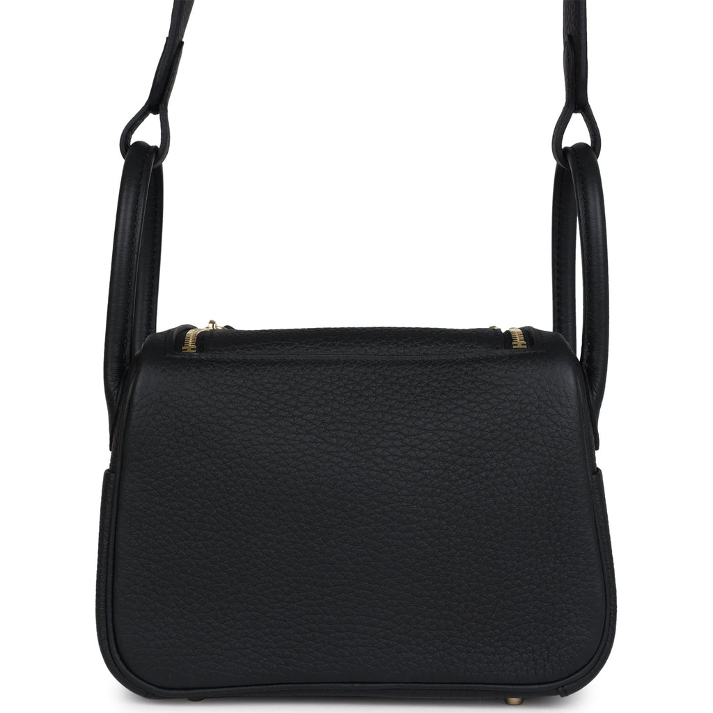 Hermes Mini Lindy II Black Clemence Gold Hardware