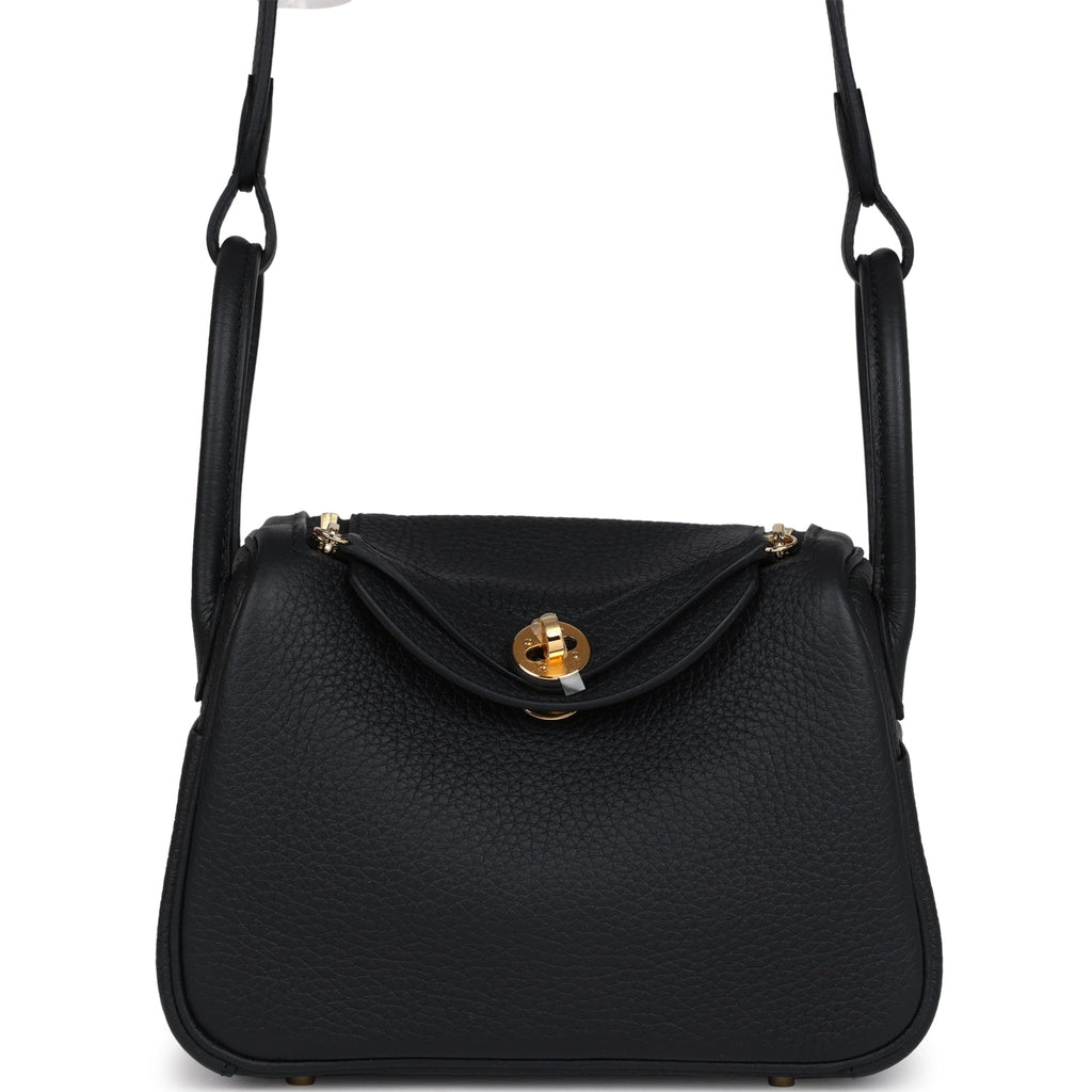 Hermes Mini Lindy II Black Clemence Gold Hardware