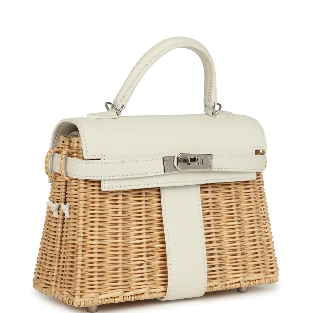 Hermes Mini Picnic Kelly 20 White Swift And Osier Wicker Palladium Hardware