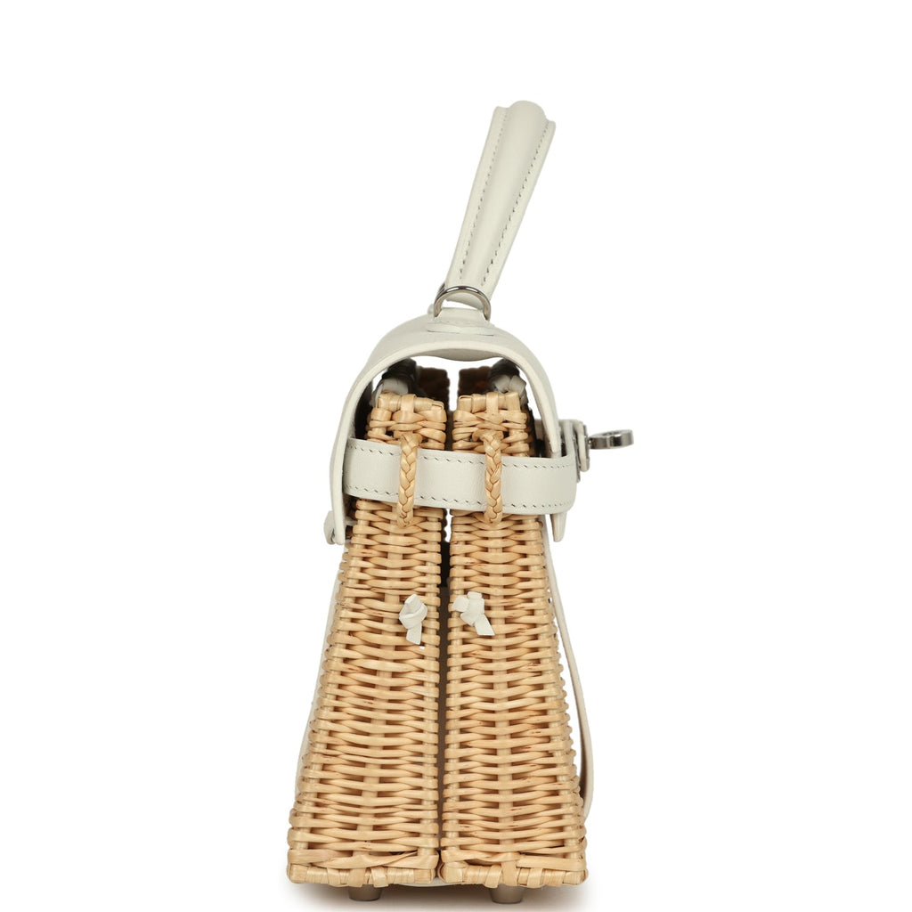 Hermes Mini Picnic Kelly 20 White Swift And Osier Wicker Palladium Hardware