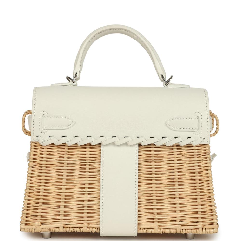 Hermes Mini Picnic Kelly 20 White Swift And Osier Wicker Palladium Hardware
