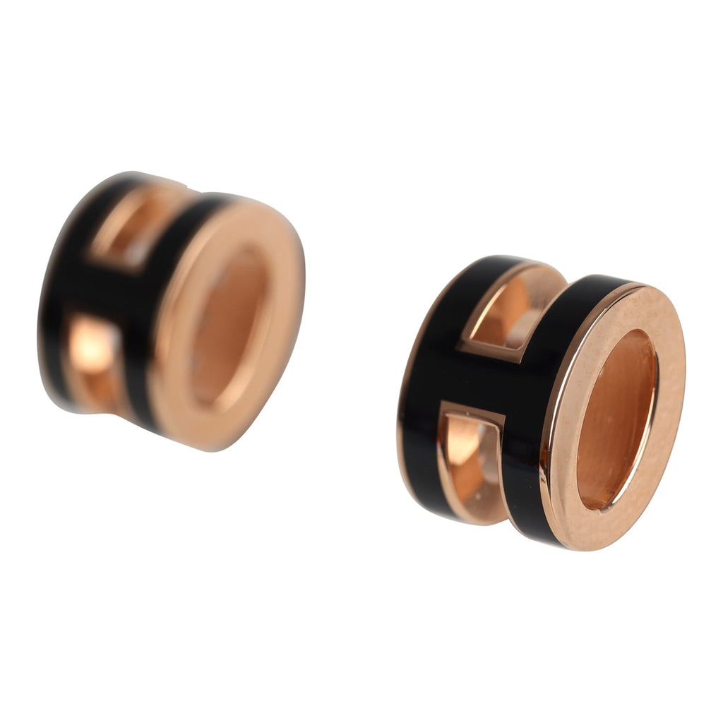 Hermes Mini Pop H Earrings Black Enamel Rose Gold Hardware