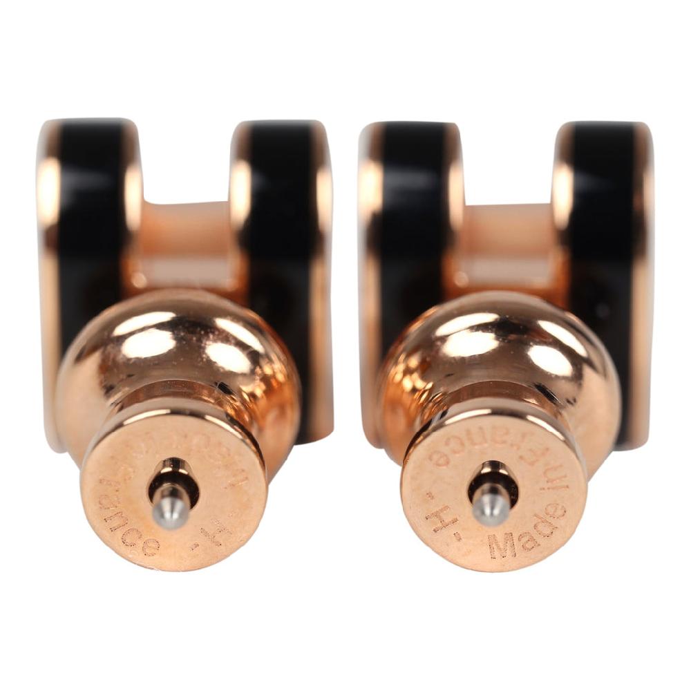Hermes Mini Pop H Earrings Black Enamel Rose Gold Hardware