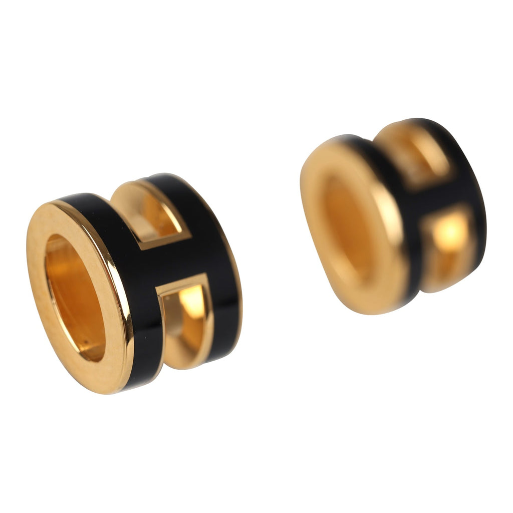 Hermes Mini Pop H Earrings Black Enamel Yellow Gold Hardware