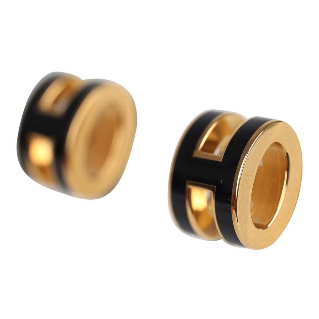 Hermes Mini Pop H Earrings Black Enamel Yellow Gold Hardware