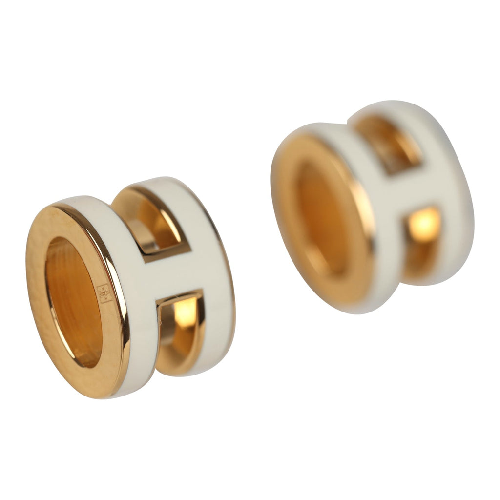 Hermes Mini Pop H Earrings White Enamel Yellow Gold Hardware