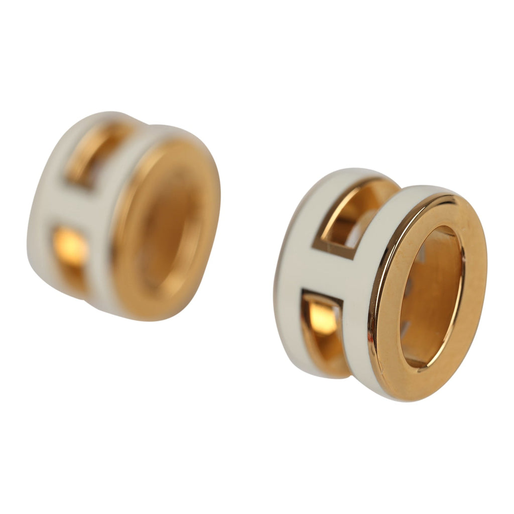 Hermes Mini Pop H Earrings White Enamel Yellow Gold Hardware