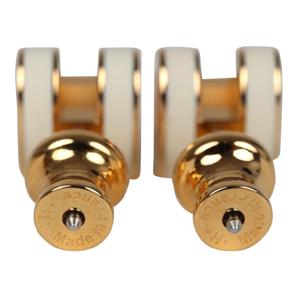 Hermes Mini Pop H Earrings White Enamel Yellow Gold Hardware
