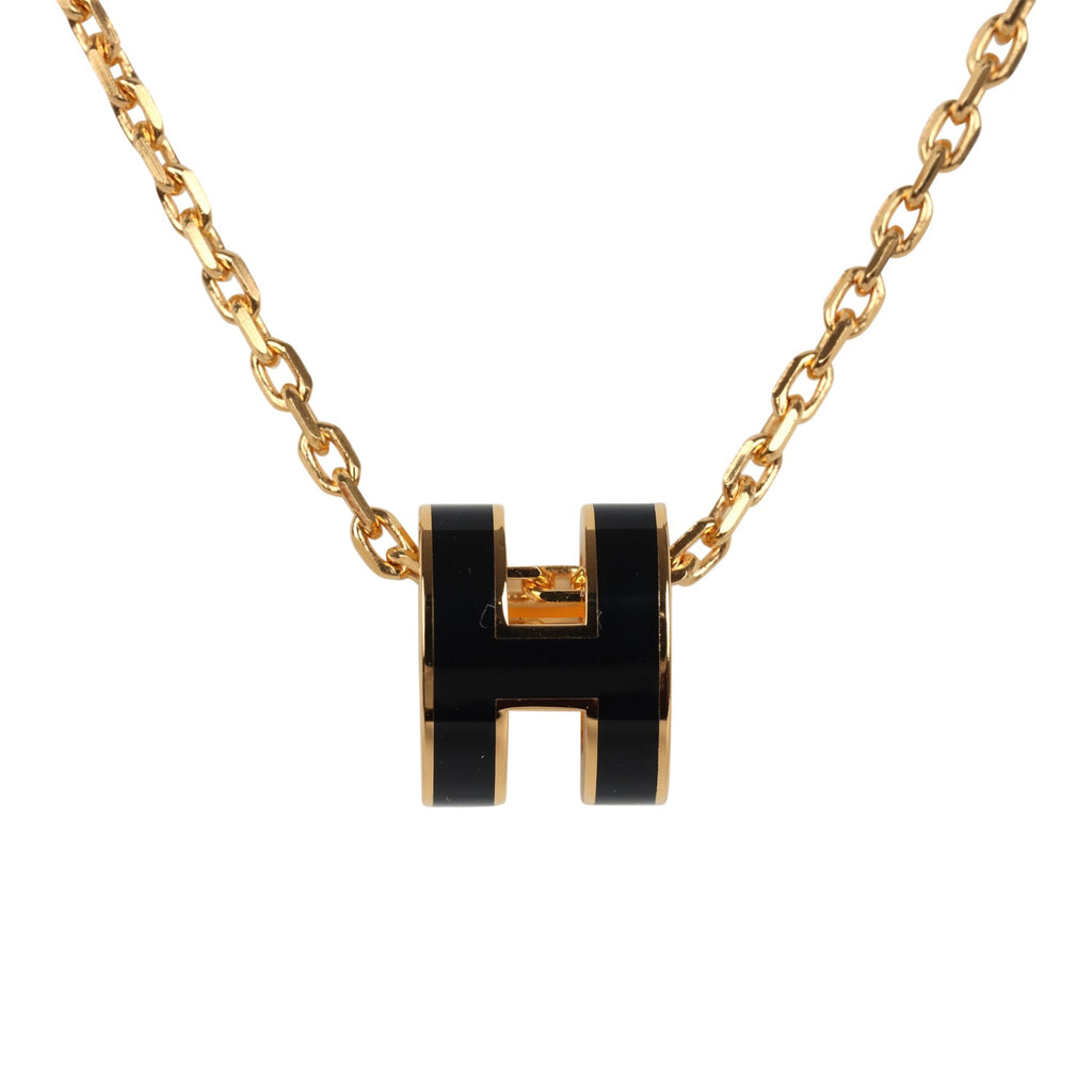 Hermes Mini Pop H Pendant Necklace Black Enamel Lacquered Yellow Gold Hardware