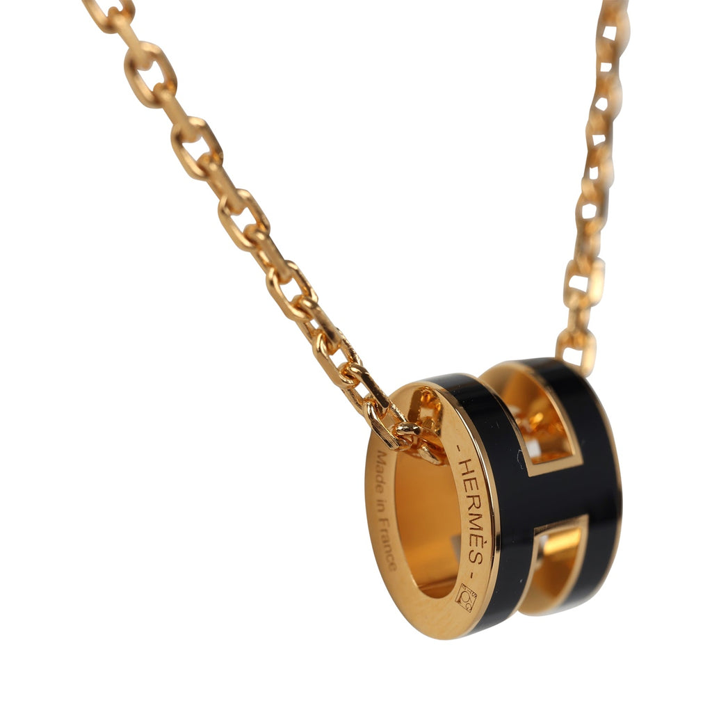 Hermes Mini Pop H Pendant Necklace Black Enamel Lacquered Yellow Gold Hardware