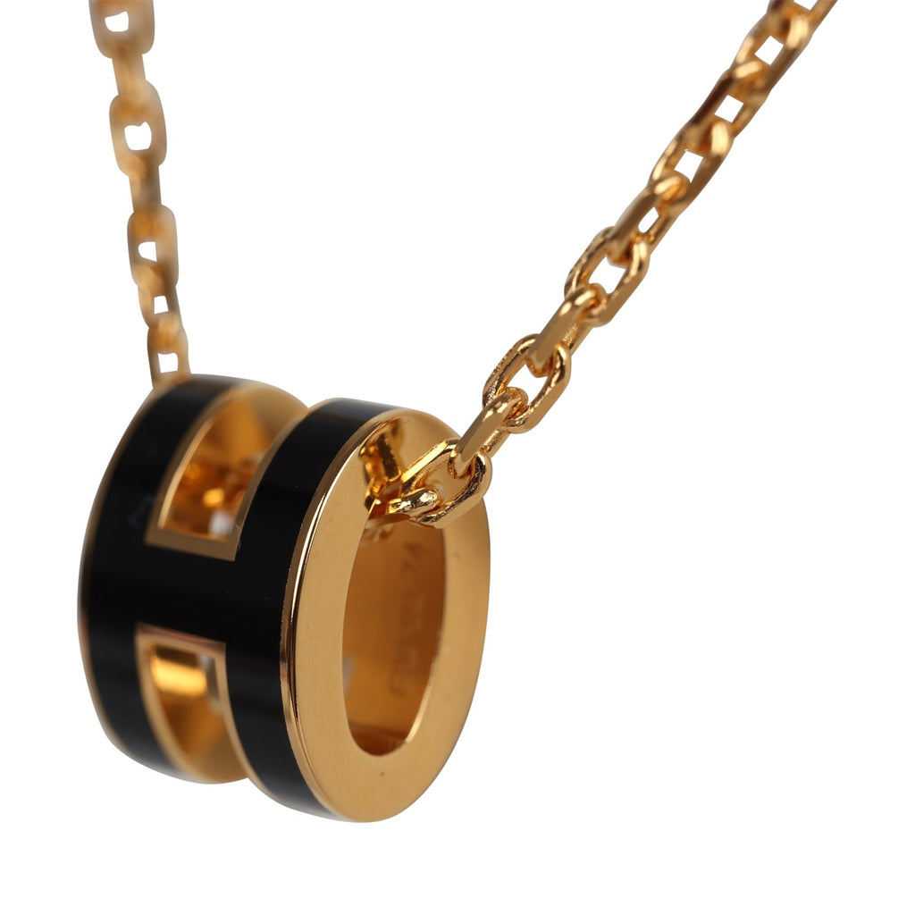 Hermes Mini Pop H Pendant Necklace Black Enamel Lacquered Yellow Gold Hardware