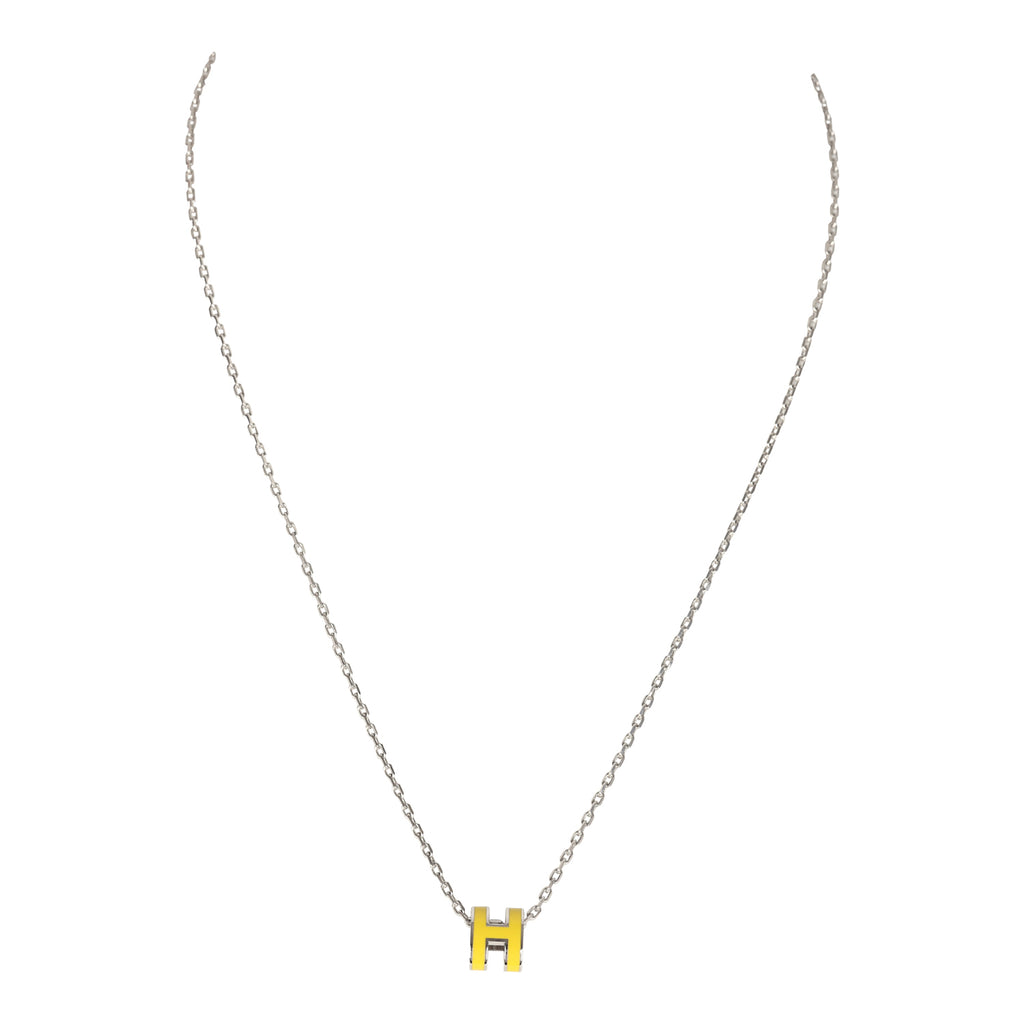 Hermes Mini Pop H Pendant Necklace New Lime Enamel Lacquered Palladium Hardware