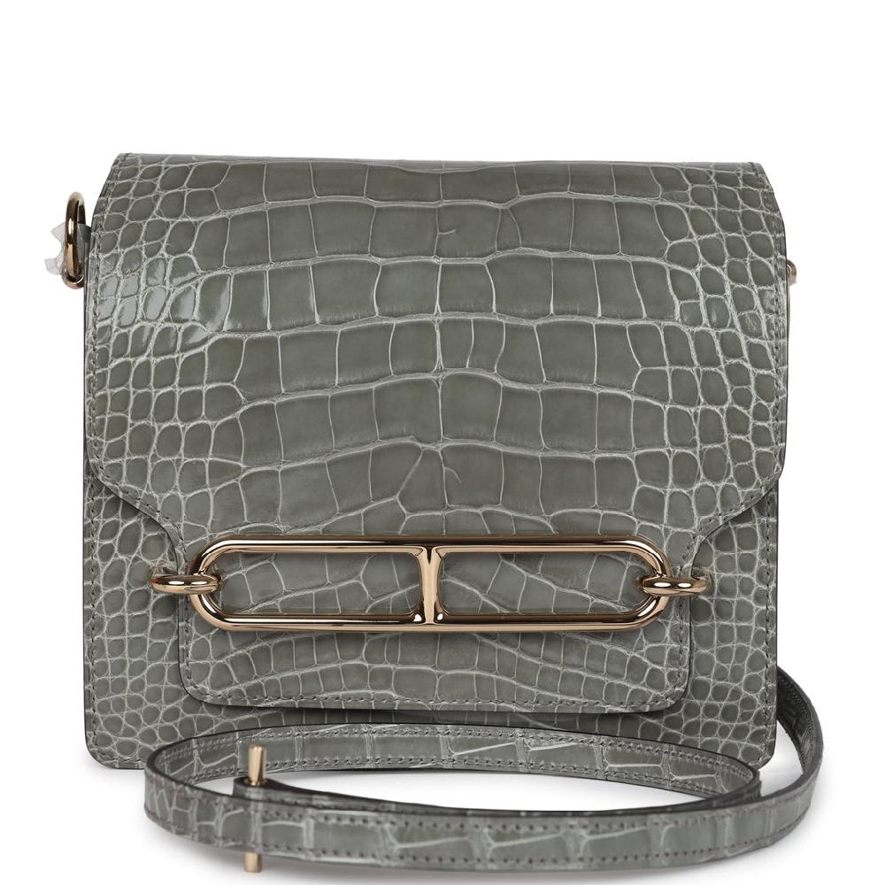 Hermes Mini Roulis Gris Ciment Shiny Alligator Permabrass Hardware