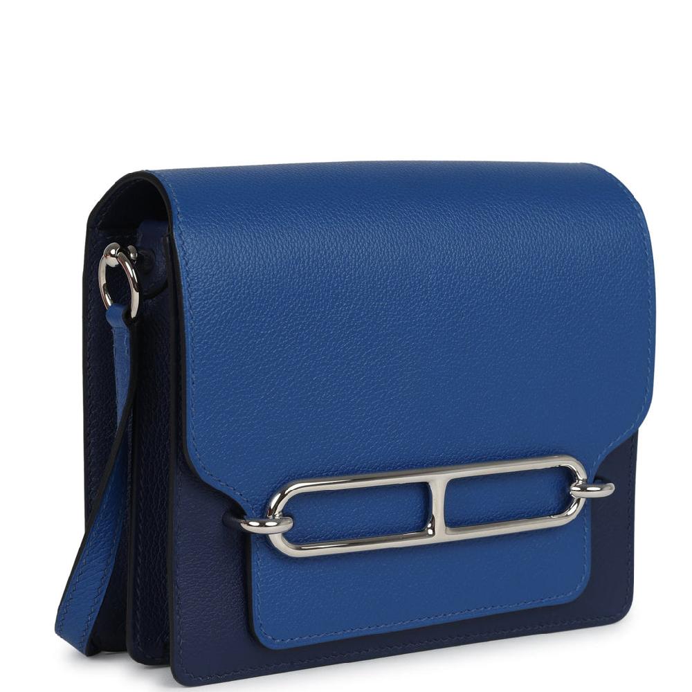 Hermes Mini Sac Roulis Bi-color Bleu Saphir And Bleu France Evercolor Palladium Hardware
