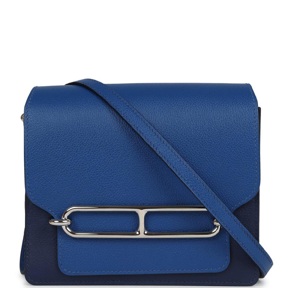 Hermes Mini Sac Roulis Bi-color Bleu Saphir and Bleu France Evercolor Palladium Hardware