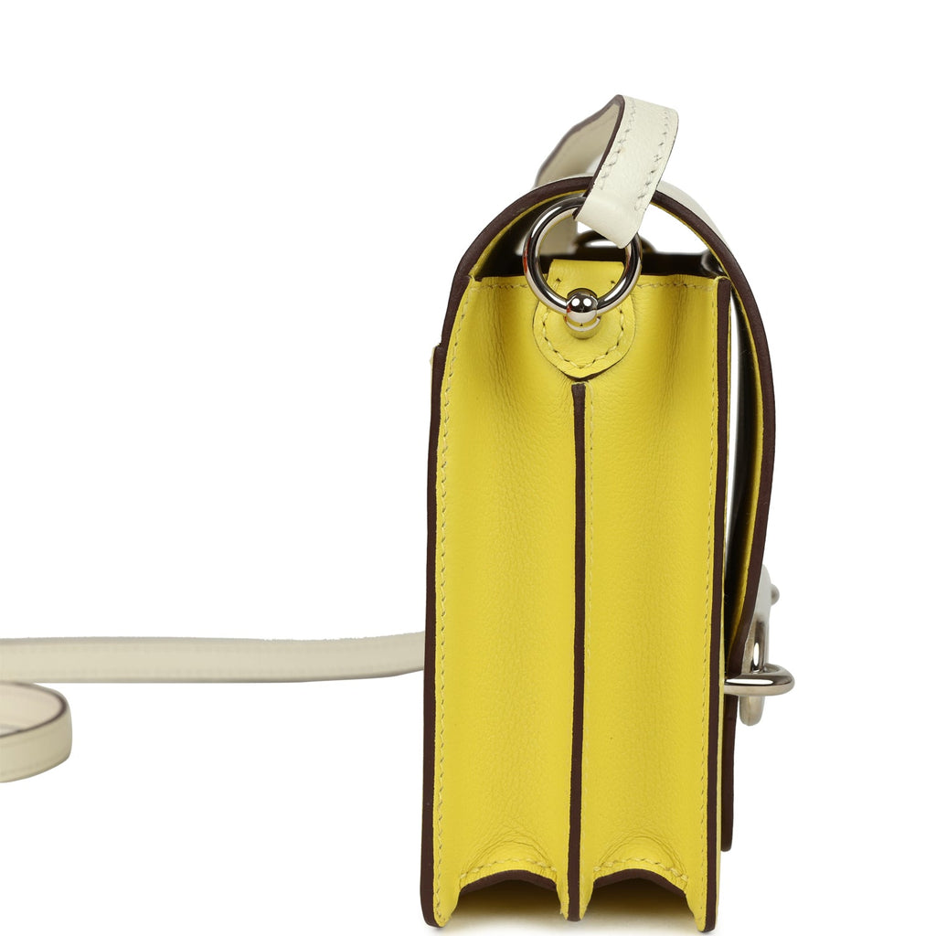 Hermes Mini Sac Roulis Bi-color White And Lime Evercolor Palladium Hardware