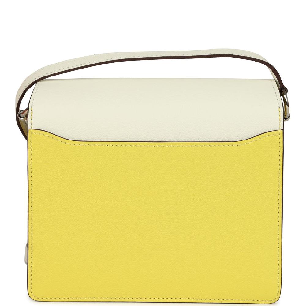 Hermes Mini Sac Roulis Bi-color White And Lime Evercolor Palladium Hardware