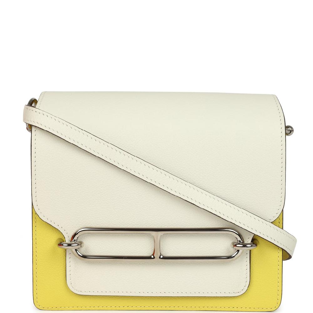 Hermes Mini Sac Roulis Bi-color White and Lime Evercolor Palladium Hardware