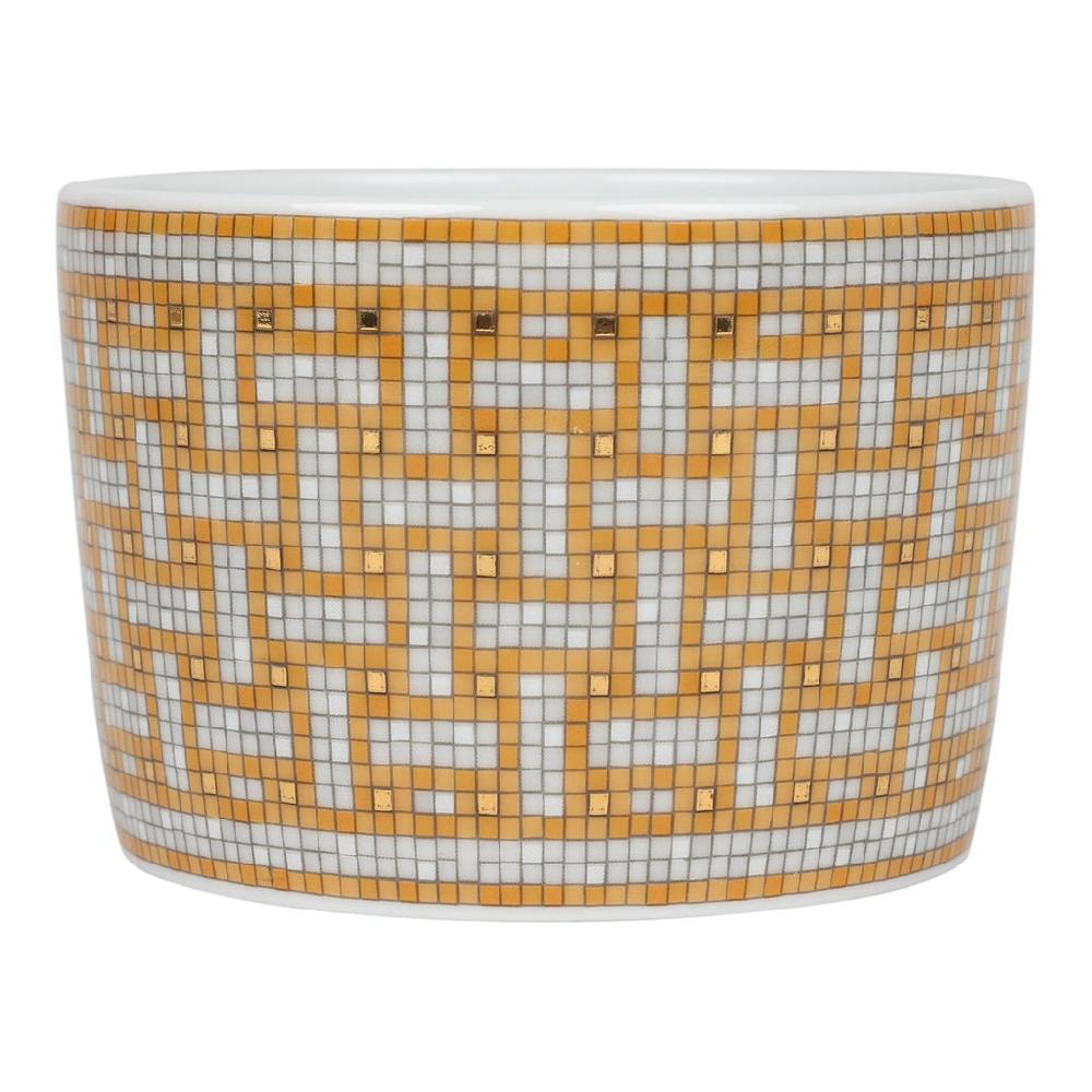 Hermes "Mosaique Au 24" White & Gold Porcelain Tea Cup And Saucer Set