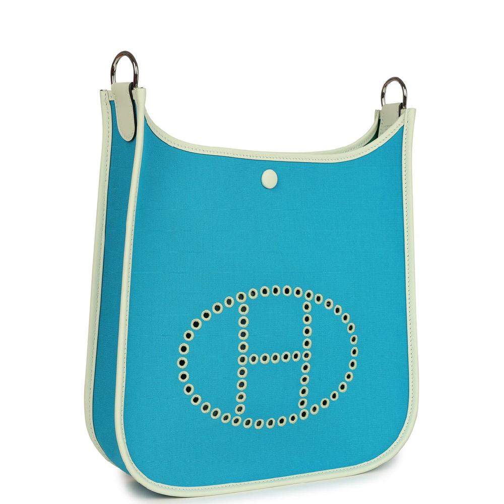 Hermes Neo Evelyne PM Bleu Azteque Officier Canvas And Vert Fizz Swift Palladium Hardware