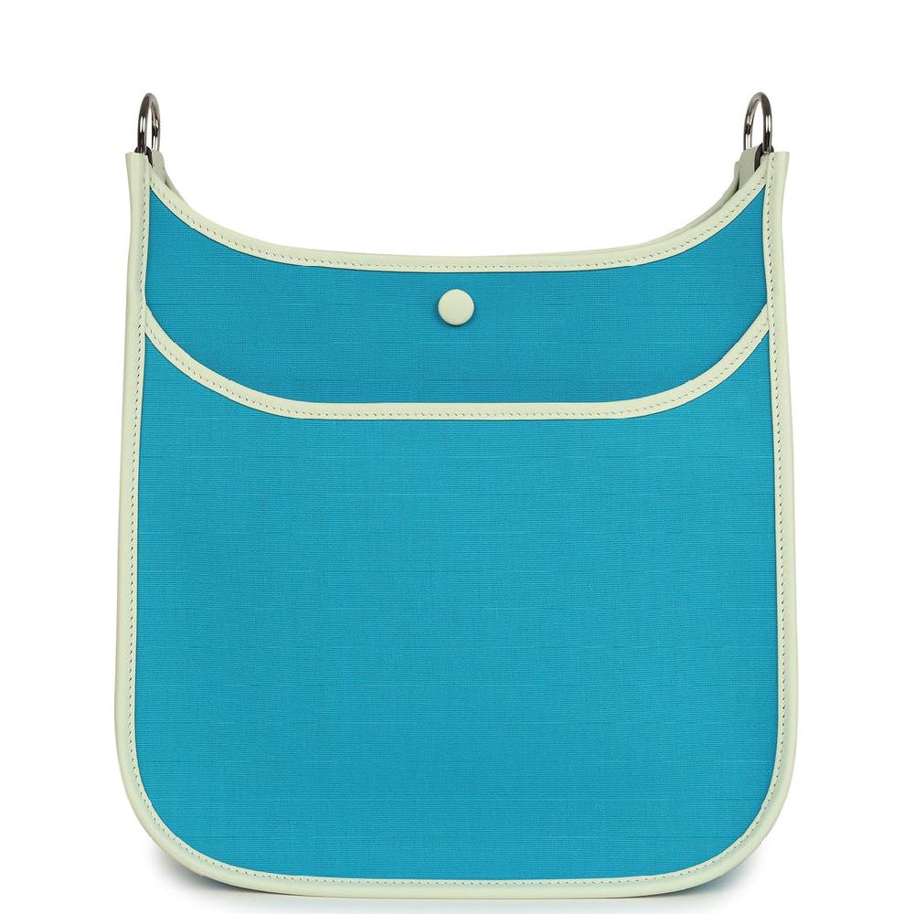 Hermes Neo Evelyne PM Bleu Azteque Officier Canvas And Vert Fizz Swift Palladium Hardware