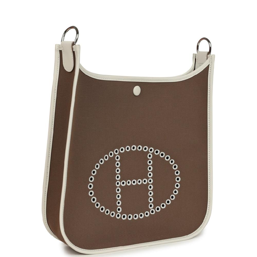 Hermes Neo Evelyne PM Etoupe Officier Canvas And Gris Pale Swift Palladium Hardware