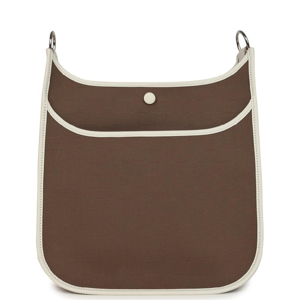 Hermes Neo Evelyne PM Etoupe Officier Canvas And Gris Pale Swift Palladium Hardware