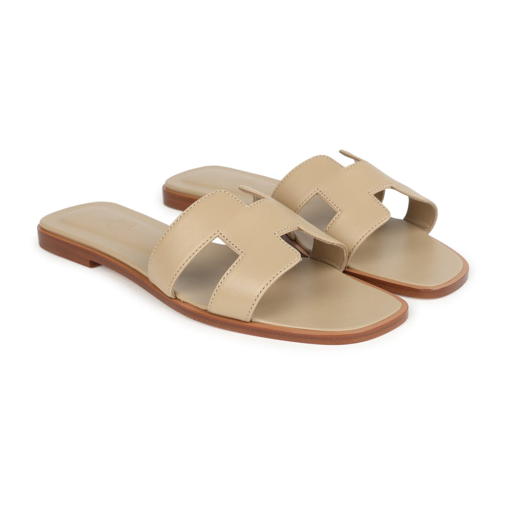 Hermes Oran Sandals Beige Lin Calfskin 38.5 EU