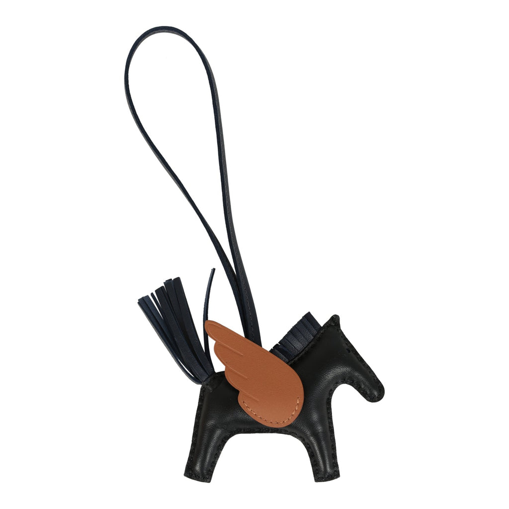 Hermes Pegase Rodeo Bag Charm PM Black Gold & Bleu Nuit Milo Lambskin