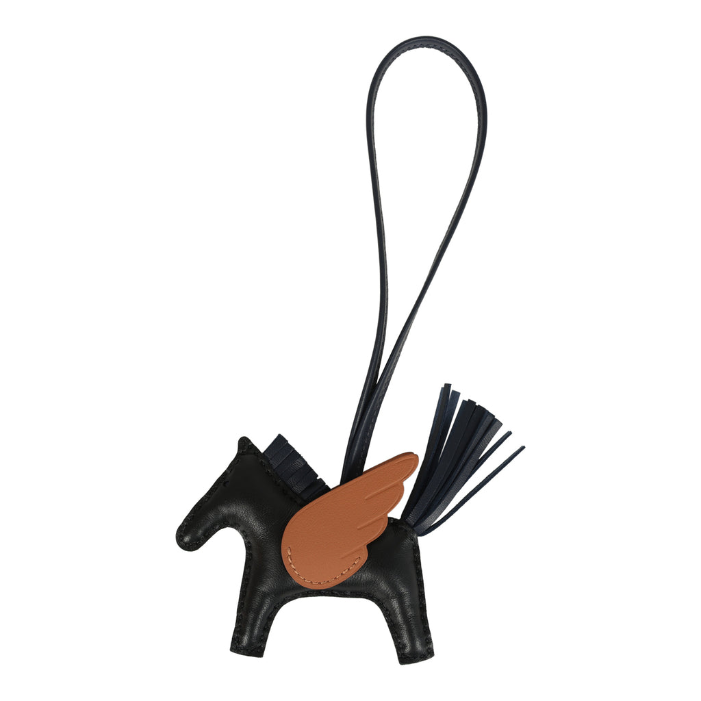Hermes Pegase Rodeo Bag Charm PM Black Gold & Bleu Nuit Milo Lambskin