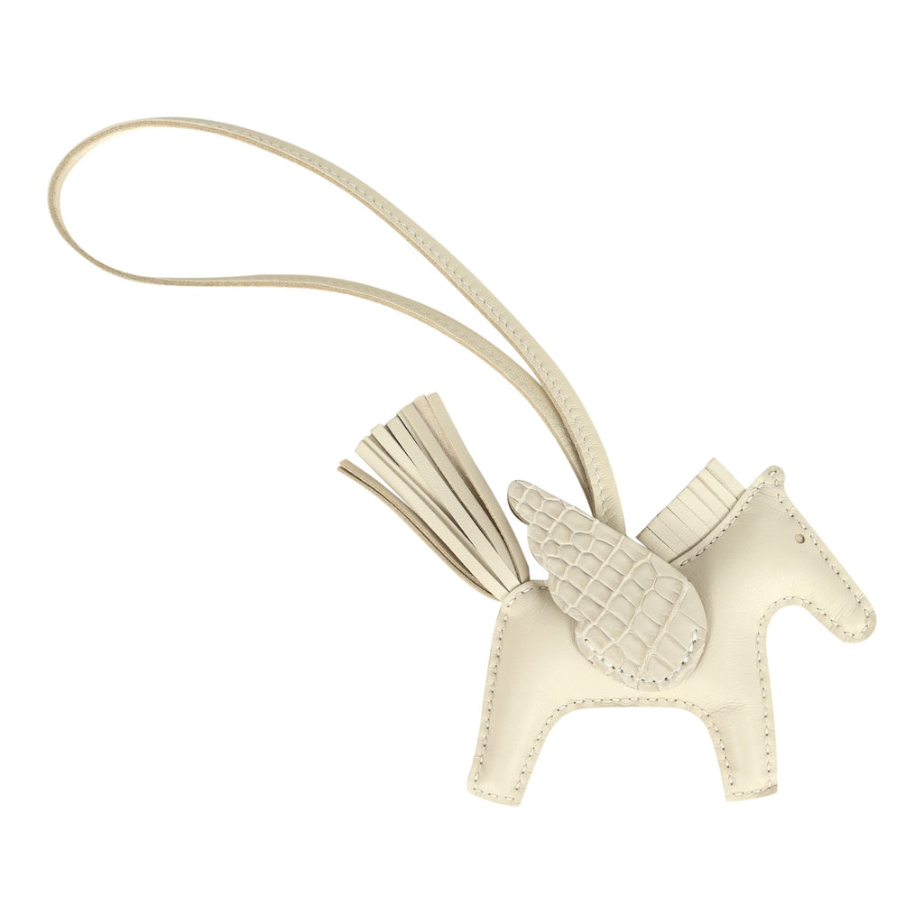 Hermes Pegase Rodeo Bag Charm PM Craie Milo Lambskin And Beton Matte Alligator Touch