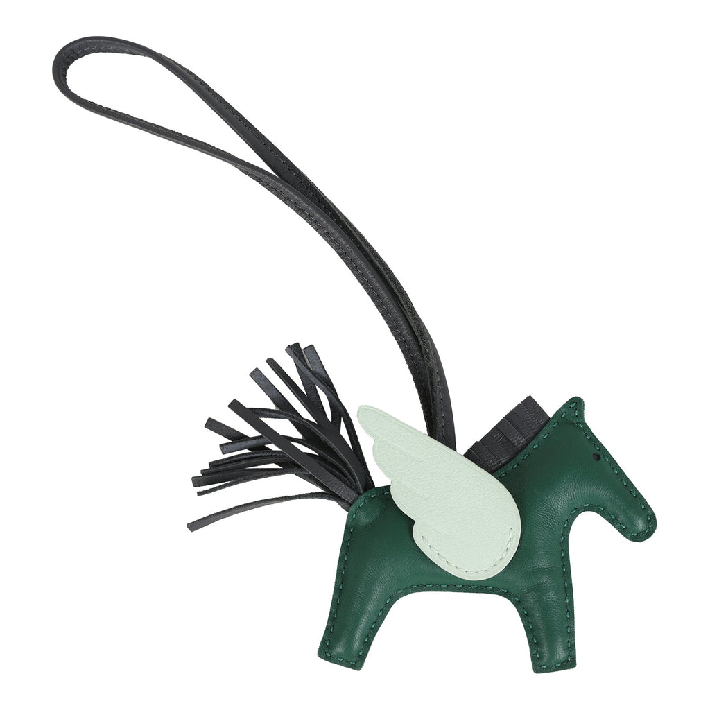 Hermes Pegase Rodeo Bag Charm PM Vert Moyen Ardoise And Vert Peppermint Milo Lambskin