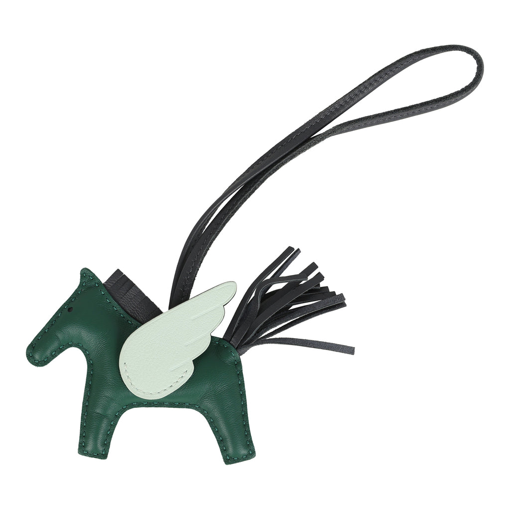 Hermes Pegase Rodeo Bag Charm PM Vert Moyen Ardoise and Vert Peppermint Milo Lambskin