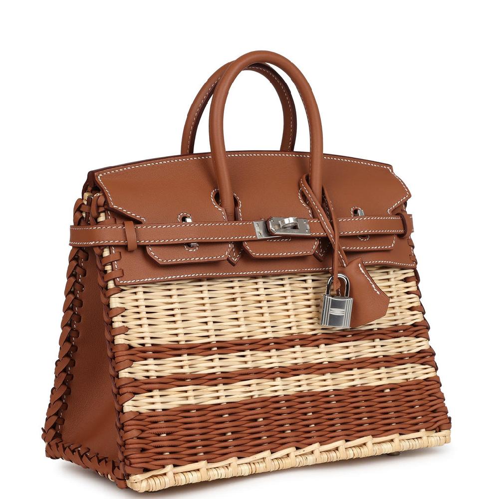 Hermes Picnic Birkin 25 Gold Swift And Stripe Wicker Palladium Hardware
