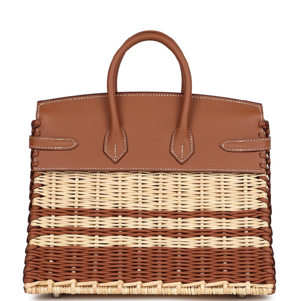 Hermes Picnic Birkin 25 Gold Swift And Stripe Wicker Palladium Hardware