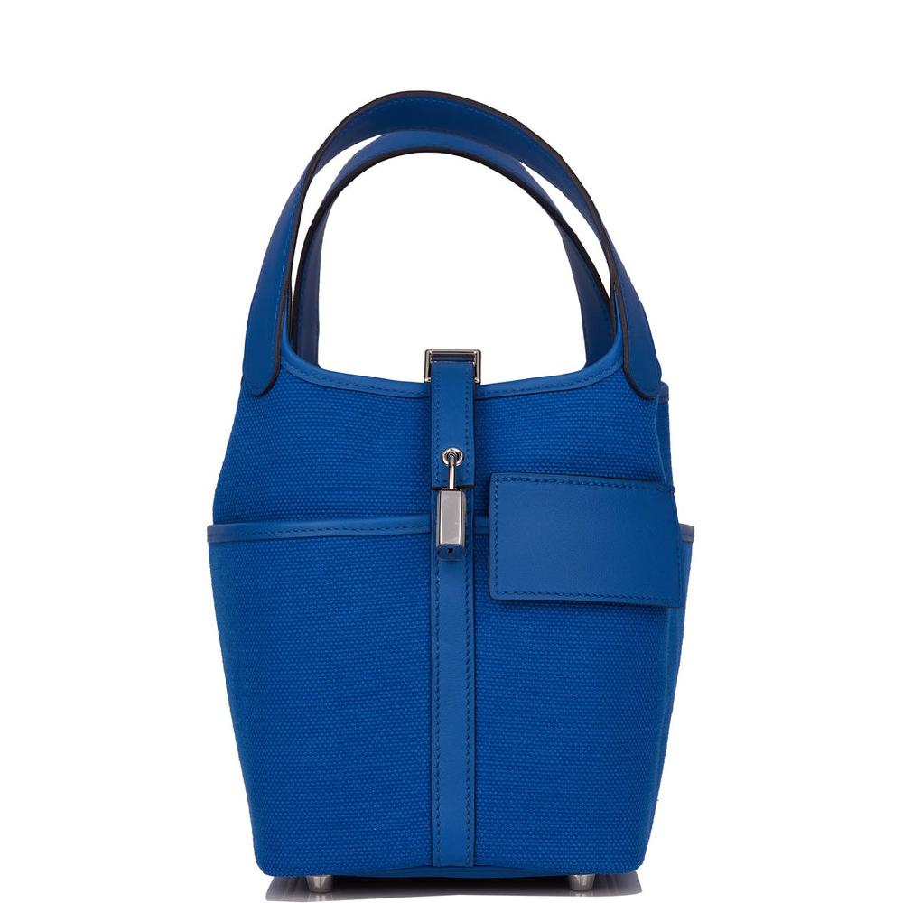Hermes Picotin Cargo 18 Bleu France Swift and Toile Canvas Palladium Hardware