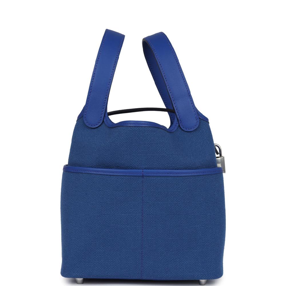 Hermes Picotin Cargo 18 Bleu Royal Swift And Toile Canvas Palladium Hardware