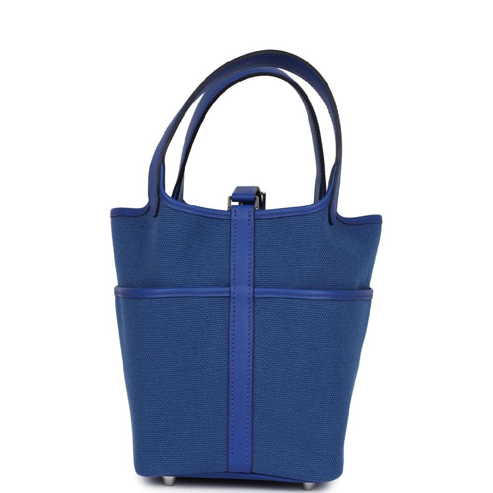 Hermes Picotin Cargo 18 Bleu Royal Swift And Toile Canvas Palladium Hardware