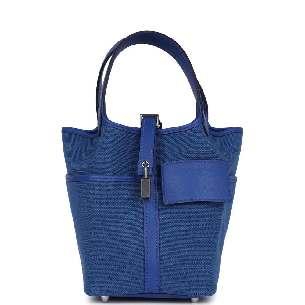 Hermes Picotin Cargo 18 Bleu Royal Swift and Toile Canvas Palladium Hardware