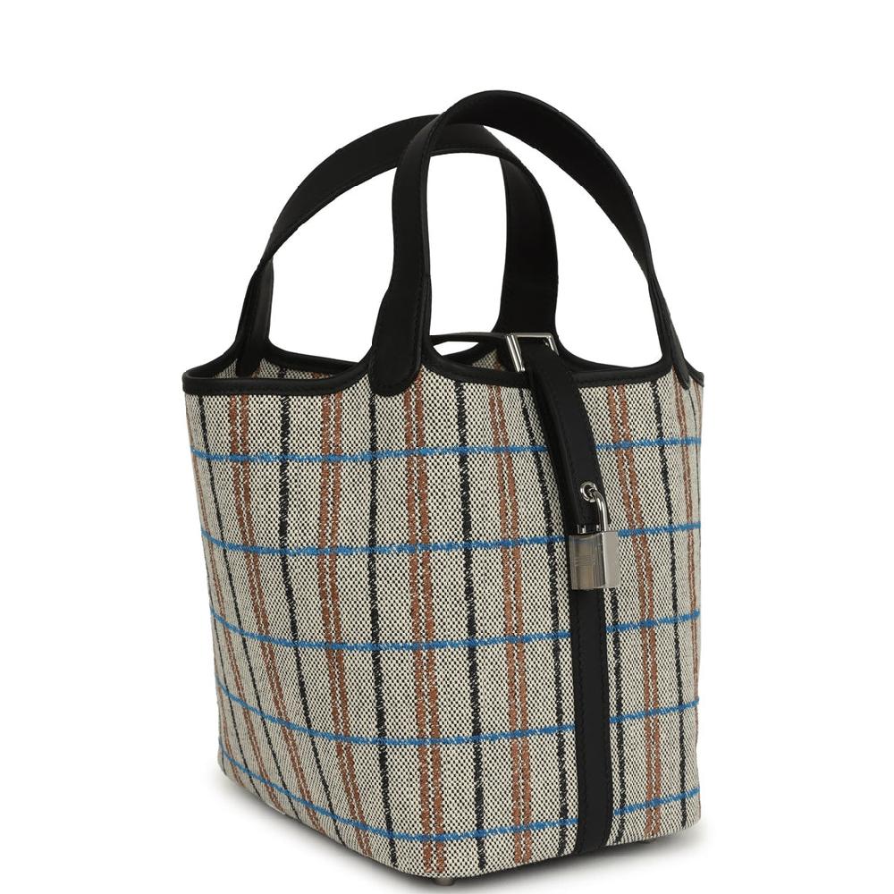 Hermes Picotin Lock 18 Black Swift And Ecru Bleu Black And Fauve Toile H Canvas Palladium Hardware