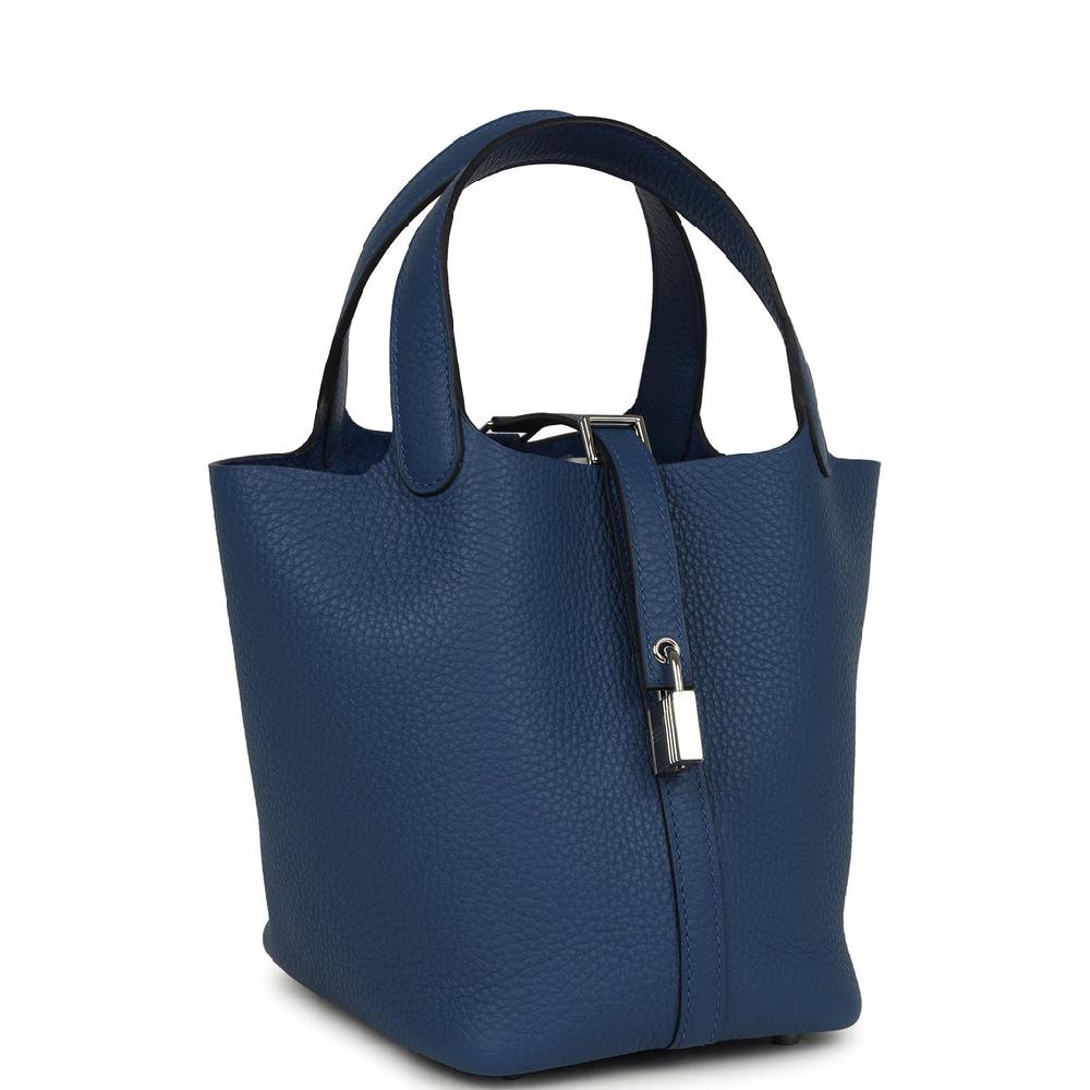 Hermes Picotin Lock 18 Bleu Tie Clemence Palladium Hardware