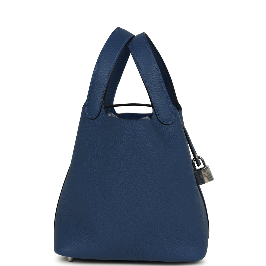 Hermes Picotin Lock 18 Bleu Tie Clemence Palladium Hardware